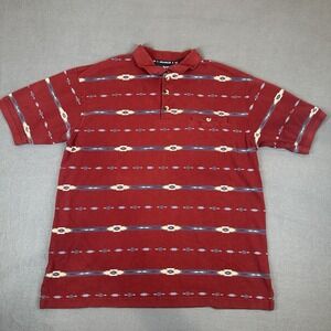 Wrangler Men's Short Sleeve Red Pocket Polo Aztec Western Shirt Size Large